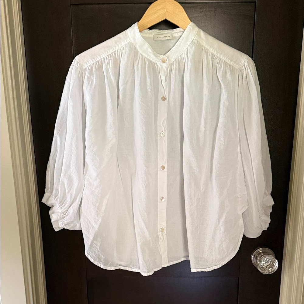 Rebecca Taylor White Cotton Button-Down Blouse